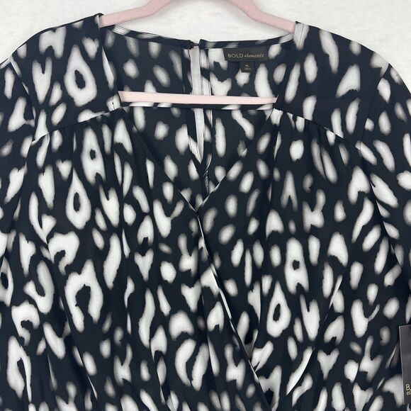Bold Elements Wrap style Blouse Womens SZ XL Long sleeve Black White Boho Chic - Picture 7 of 16